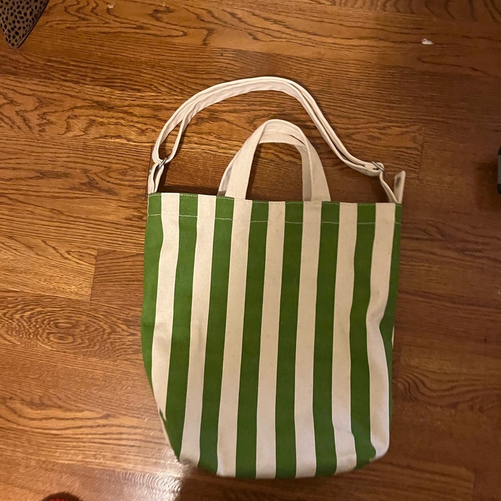 Baggu Green and White Striped Tote Bag